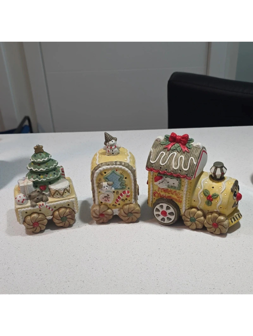 Vintage Ceramic Christmas Gingerbread Train Figurine Set